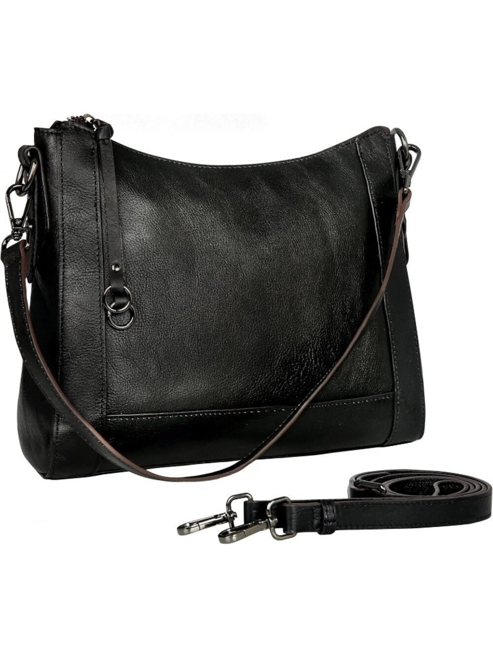 Women's Black Leather Crossbody Fashion Satchel Handbags with Adjustable Straps